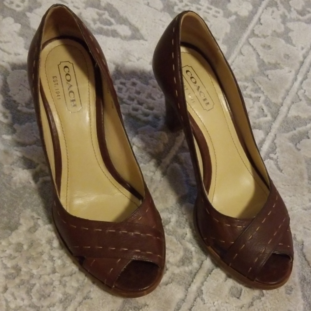 Coach Clarice Leather Stitched Peep Toe